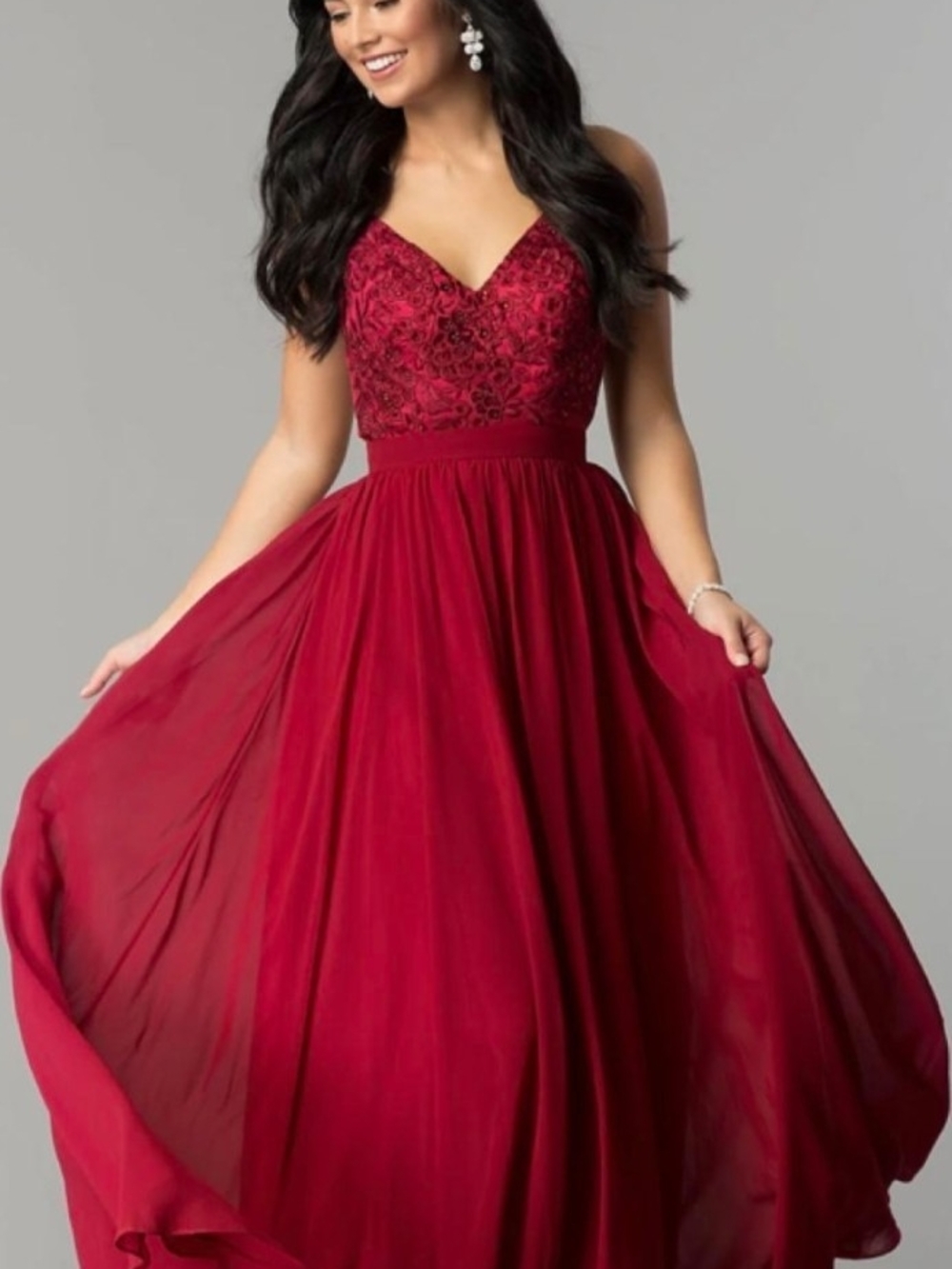Elegant Red Sequins Bodice A-Line Prom Dress